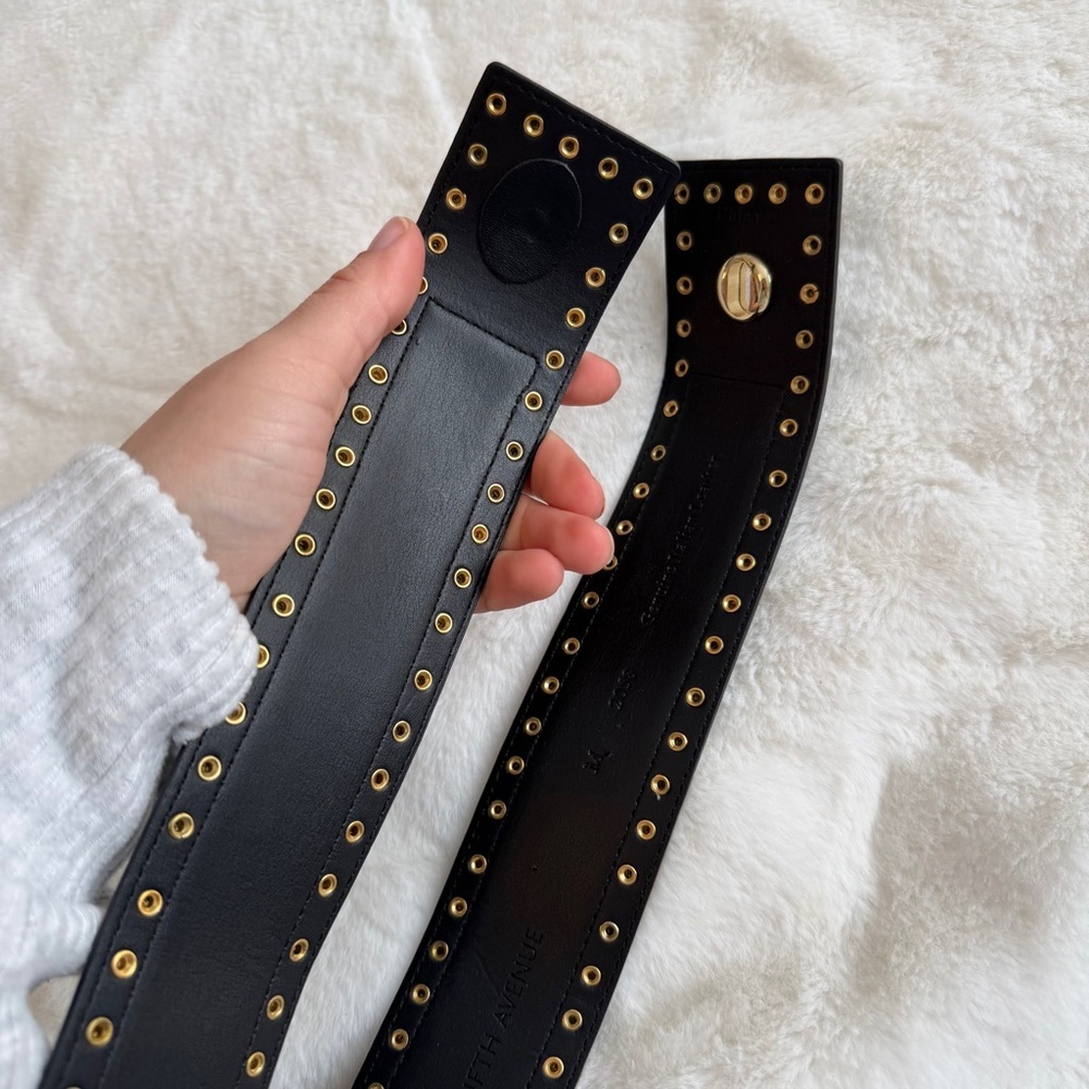 Saks Fifth Avenue Italian Leather Belt Black Studded Size Medium - Picture 8 of 10